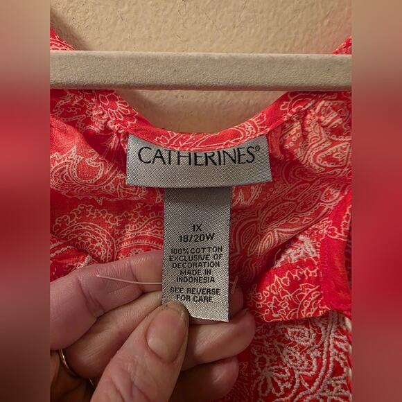 Cathrines Women's Red Paisley Top Boho Size 18-20W Summer Tropical Cotton Beachy - Picture 3 of 5